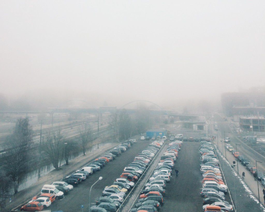 foggy parking lot